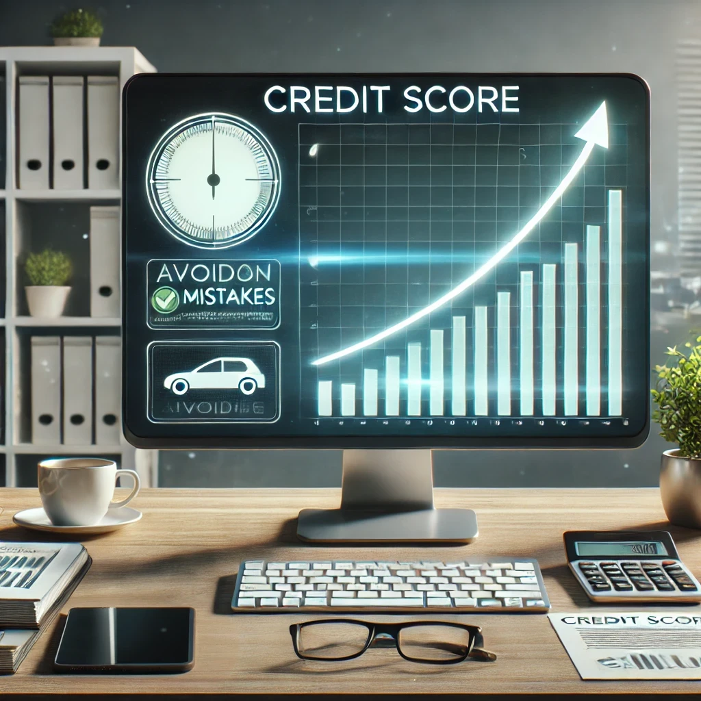 DALL·E 2025-01-14 17.52.27 - A clean and minimalistic scene depicting a person checking their credit score on a computer screen in a modern office environment. The screen shows a